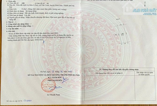 Chính chủ em cần bán lô đất dịch vụ 4,5 ha Vân Canh, mặt đường vành đai 3.5 - 2