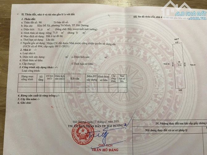 Bán lô đất ngõ phố Đỗ Xá, ph Tứ Minh, TP HD, 71m2, mt 4m, đường oto vào tận nơi, 2.3x tỷ - 2