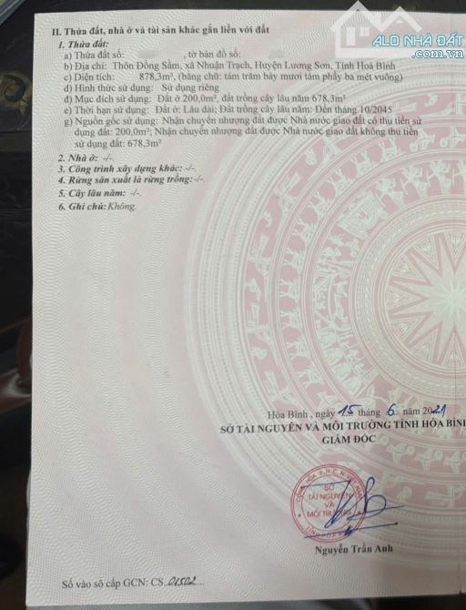 -BÁN GẤP LÔ ĐẤT ĐẸP 878m – GẦN KCN Nhuận Trạch  LƯƠNG SƠN – chỉ hơn 10tr/m - 6