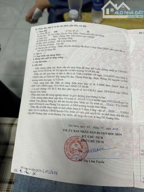 Cô Hằng gửi bán căn nhà ở  Huỳnh Thị Mài ,Tân Hiệp, Hóc Môn. DT 80m2, giá 950 triệu, SHR - 7