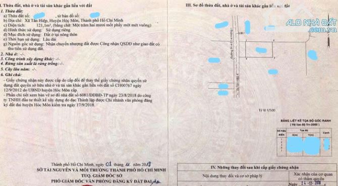 Bán gấp căn nhà Đ.Tân Hiệp 4 - hóc môn - 121m2 - 925 Triệu - sổ riêng - 8