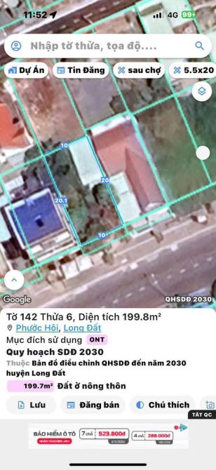 CẮT LỖ LÔ ĐẤT 200M2 MẶT TIỀN HÀNG DƯƠNG LỘC AN, BRVT