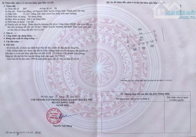 Bán nhanh lô đất siêu đẹp tại Nguyên Khê- ĐÔng Anh: 52m2 vuông vắn- SHCC. Vị trí thuận lợi