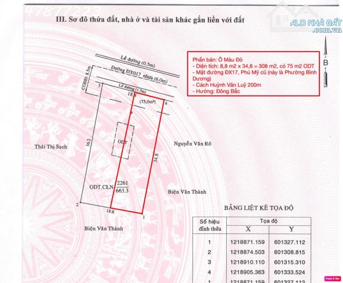 Bán đất ngang 8,8m đường ĐX17, phường Phú Mỹ cũ (nay là P. Bình Dương), TP. HCM