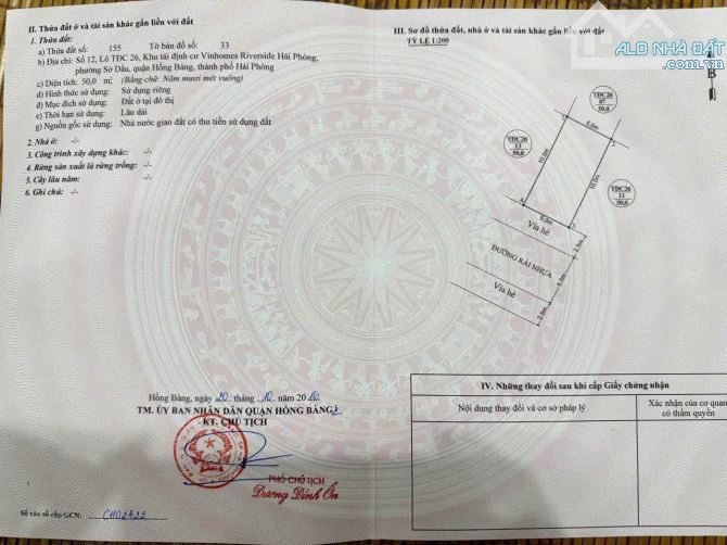 🌟 BÁN LÔ ĐẤT TĐC XI MĂNG – SỞ DẦU, HỒNG BÀNG, HẢI PHÒNG 🌟
