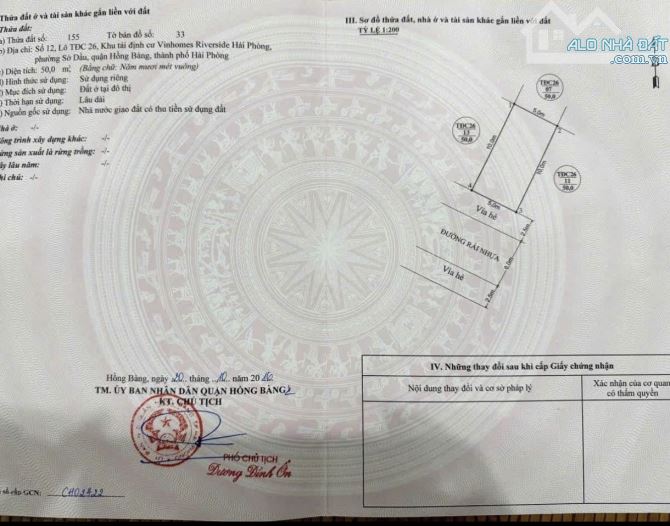 Bán lô đất 50m2 ngang 5m duy nhất Tđc xi măng
