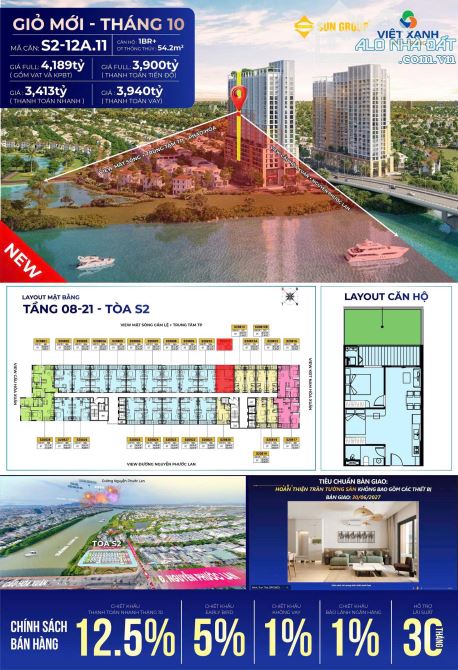 căn 1pn+,sun spana tower với tầm view pháo hoa, sông cẩm lệ mát mẻ, trung tâm thành phố.