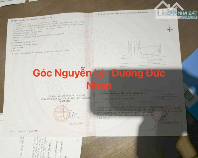 Bán Lô Góc 2MT Nguyễn Lý & Nguyễn Đức Nhan - Hòa Xuân - DT 155m2 Giá 7.6 tỉ tl