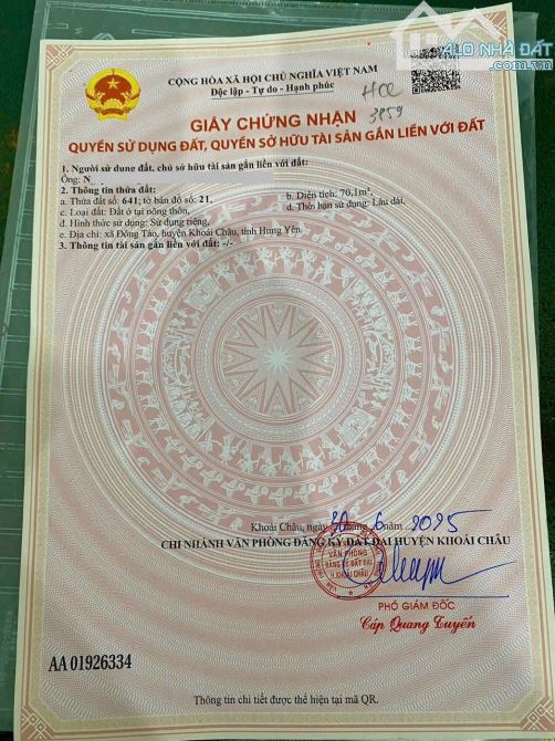 🧨Chính chủ bán 70,1m2 tại Đông Tảo Khoái Châu Hưng Yên ⚡️Đất ở full thổ cư  ⚡️Mặt tiền = - 1