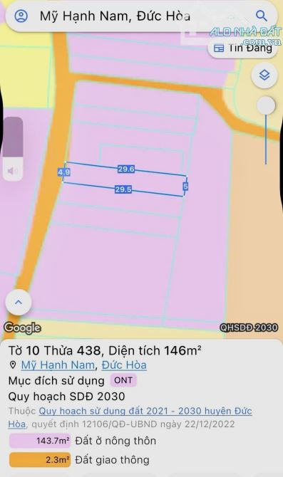 bán 148m2 đất thổ sổ hồng đường giồng lớn vào xã mỹ hạnh nam đức hoà 1,3tỷ - 2