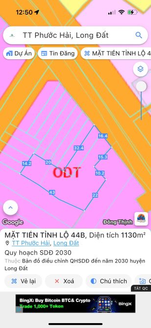 MẶT TIỀN TỈNH LỘ 44B - XÃ PHƯỚC HẢI - TP HCM 🌈🌈🌈DT 1133m2 - sẵn 380m2 thổ cư - ngang 16 - 4