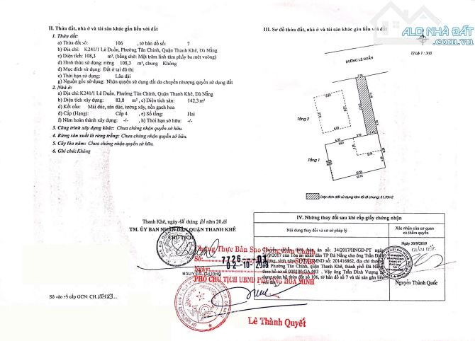 Chính chủ rao bán nhà tại đường Lê Duẩn - Tp Đà Nẵng; DT đất 108,3 m2; Giá 15,5 tỷ - 9