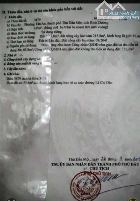 BÁN ĐẤT MT LÊ CHÍ DÂN, P.TÂN AN, TP.TDM, DT:6x52, NỞ HẬU 7M, TC160M2, SHR, GIÁ 4,950 TỶ - 3