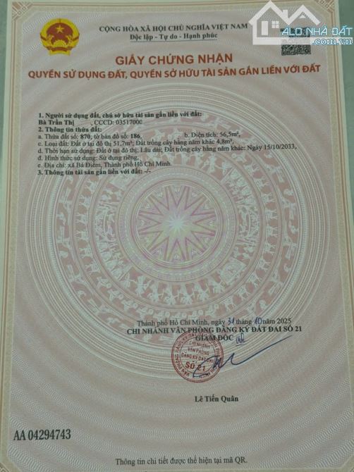 ĐẤT THỔ CƯ ĐƯỜNG NGUYỄN THỊ SÁU, BÀ ĐIỂM, GẦN CHỢ ĐẦU MỐI, 4x14m - 3