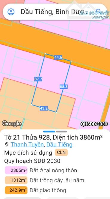 BÁN ĐẤT MT DT744, THANH TUYỀN, DẦU TIẾNG, DT:43x88, TC100M2, SHR, GIÁ 15 TỶ - 2