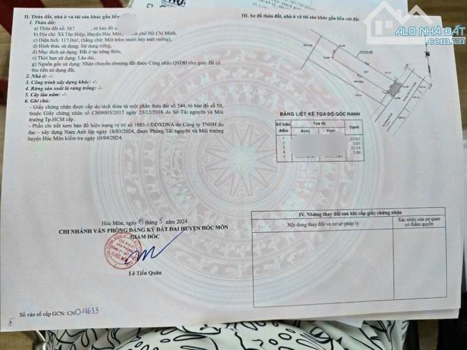 Cần bán gấp căn nhà ở Đ. Tân Hiệp 4 , Hóc Môn 117m2 , Sổ hồng riêng - Giá chỉ 1 tỉ 050TR - 5