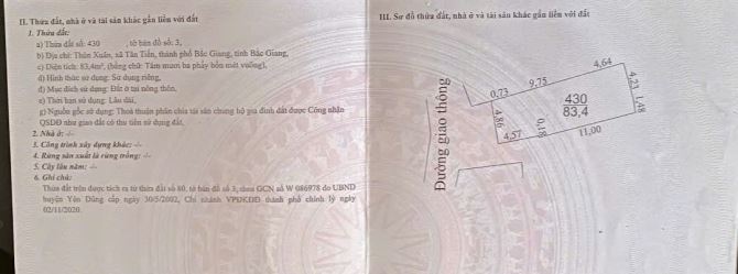 BÁN ĐẤT 83M² THÔN XUÂN – TÂN TIẾN, TP BẮC GIANG –( BẮC NINH MỚI ) TẶNG NHÀ CẤP 4, Ô TÔ VÀO