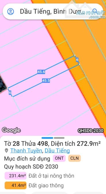 BÁN ĐẤT MT DT744, THANH AN, DẦU TIẾNG, DT: 6x45, TC100M2, SHR, GIÁ 1,850 tỷ - 2