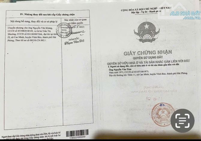 Bán nhà mặt đường,dt 160m²,mặt đường to,ô tô đỗ cửa tại Cao Minh, Vĩnh Bảo, Hải Phòng