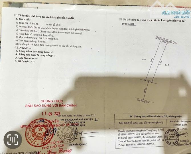 Bán nhà mặt đường,dt 160m²,mặt đường to,ô tô đỗ cửa tại Cao Minh, Vĩnh Bảo, Hải Phòng