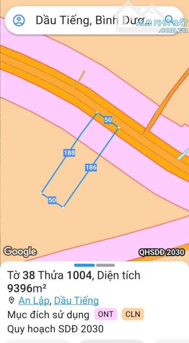 BÁN ĐẤT MT DT748, AN LẬP, DẦU TIẾNG, DT:50x186, TC300M2, SHR, GIÁ 15 TỶ - 2