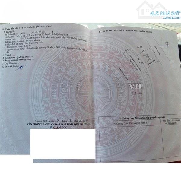 Bán đất nền Lý Trạch Bố Trạch Quảng Bình 197m², mặt tiền 10m, đường nhựa, hướng Tây Nam, s