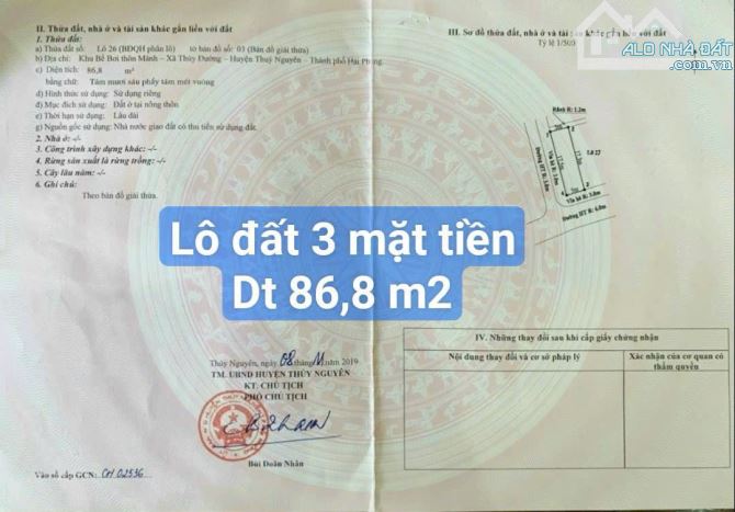 Lô góc siêu đẹp tại Khu Bể Bơi Thôn Mánh, sát Trường Mầm non Thuỷ Đường Thuỷ Nguyên Hải Ph