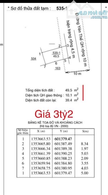 Lô đất MT đường YÊN THẾ, TTTP NHA TRANG, 49,5m2, ngang 5m, giá 3,2 tỷ.