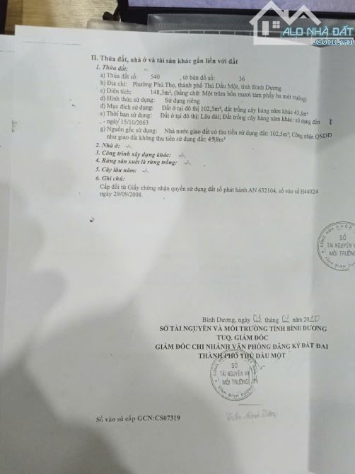 BÁN NHÀ Ở P. PHÚ THỌ. TP THỦ DẦU MỘT. TỈNH BÌNH DƯƠNG. DT: 148M2. GIÁ 2,5 TỶ - 5