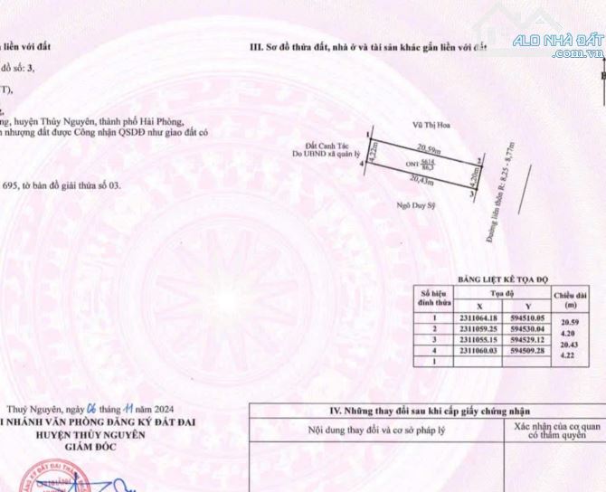 💥💥 Chủ gửi bán lô đất vuông vắn tại phường Hoa Động, TP Thuỷ Nguyên, Hải Phòng