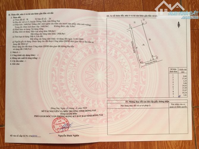 Bán 1.669 m2 có 300m2 thổ cư hai mặt tiền Ngay Tỉnh Lộ 769 xã Lộ 25, Thống Nhất, Đồng Nai