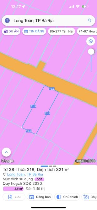 DT: 10,3x28 full TC, GIÁ: 5.5 TỶ, LÔ BIỆT THỰ PHƯỜNG LONG TOÀN, THÀNH PHỐ BÀ RỊA. - 1