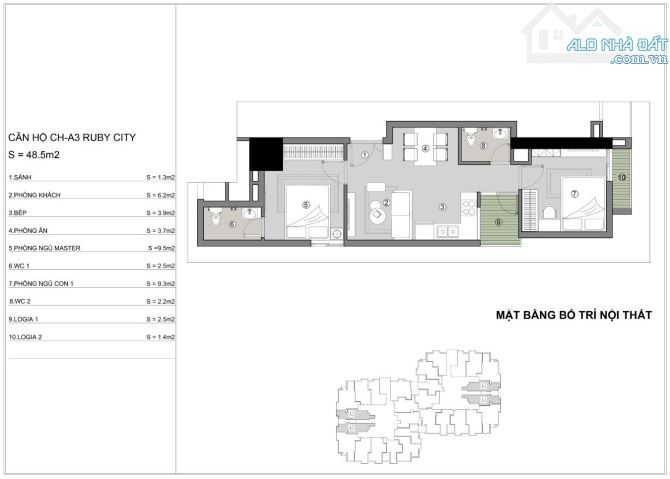 Chung cư Ruby City CT3: TẦNG 17,THOÁNG, SẠCH, MỚI, 48M2, 2 NGỦ, 2 WC, NHỈNH  2 TỶ - 2