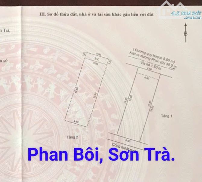 Nhà 2 tầng Đường Quy Hoạch 5m5  Phan Bôi. Sơn Trà. Khu Phố Hàn.... S= 63m2 giá: 4.6xx tỷ