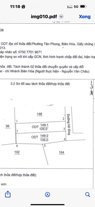 Kèo thơm đất p. Tân Phong 5 x 26 sổ riêng thổ cư chỉ 2 tỷ 5 - 1