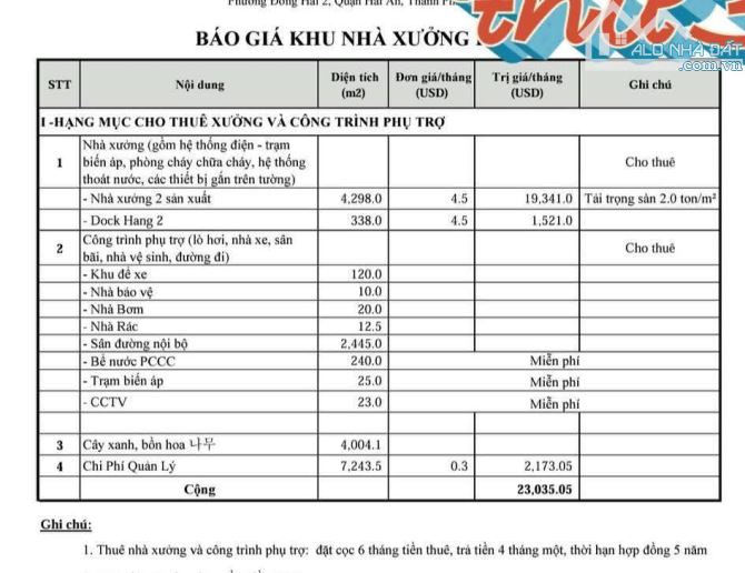 Cho thuê xưởng tại Đình Vũ, đông hải 2 ,quận hải an ,hải phòng dt 1200m Giá 21000usd - 3