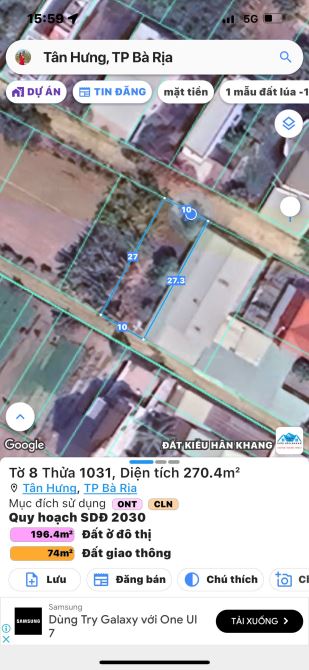 Lô đất view núi Dinh p Tân Hưng 270m2(10x27m) làm nhà vườn siêu đẹp giá 2,7tỷ - 3