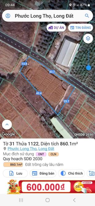 Phước long thọ, ngay kcn Đất Đỏ, 924m2-ngang 43m mặt tiền nhựa, 100 thổ cư, giá 2tyx