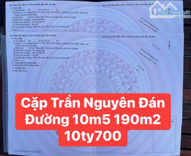 Bán Cặp Đất Đường 10m5 Trần Nguyên Đán Hòa Minh Liên Chiểu gần biển Sạch Đẹp