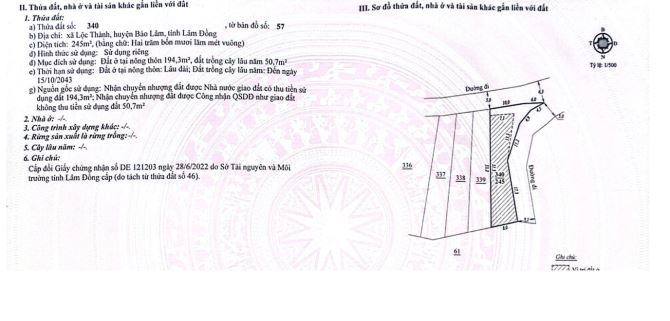 Chính chủ bán ngộp 245m2 thổ 1 tỷ 550 có TL gần UBND Lộc Thành,ql55 , mua ĐẤT tặng NHÀ