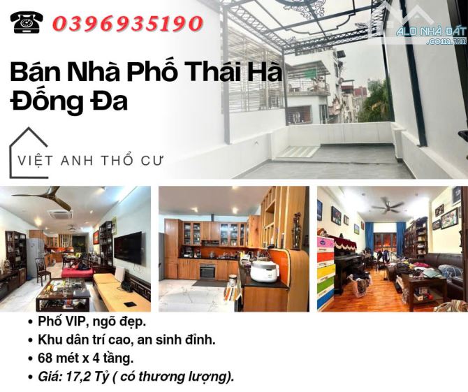 Bán nhà Phố Thái Hà, Ngõ Đẹp, Khu Dân Trí Cao, 68mx4T, Giá: 17.2 Tỷ.