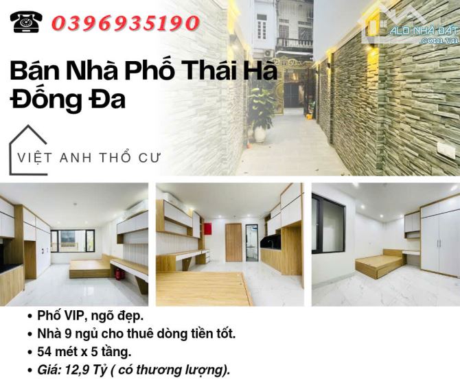 Bán nhà Phố Thái Hà, Phố Ít Nhà Bán, Ngõ Đẹp Gần Ô Tô, 54mx5T, Giá: 12.9 Tỷ.