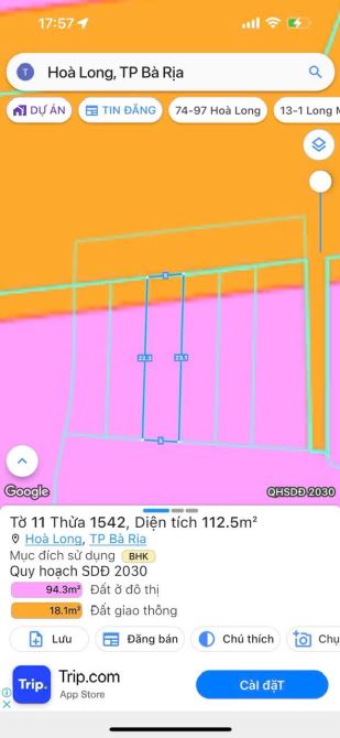 Dt: 5*22 , Mặt Tiền Đường Tĩnh Lộ 52 Xã Hòa Long, Thành Phố Bà Rịa - 2