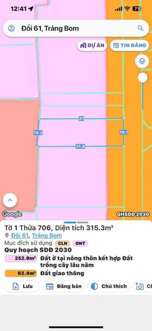 bán đất nền sổ riêng thổ cư 315m2 tại xã đồi 61 trảng bom - 2