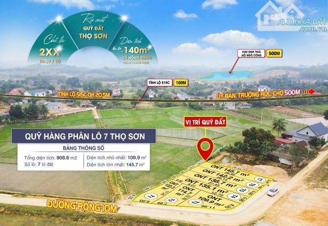 Bán 145m2 đất thổ cư Triệu Sơn, cách TL515c hơn 100m, giá 299tr - 2