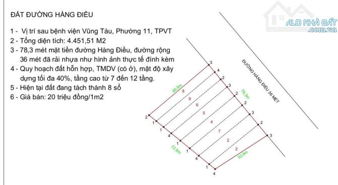 Bán đất mặt tiền đường hàng điều sau bệnh viện vũng tàu tpvt