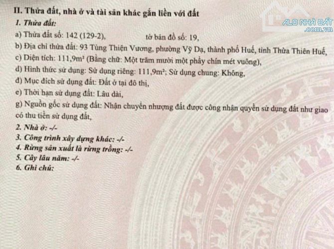 Đất Mặt Tiền đường Tùng Thiện Vương Vĩ Dạ Huế - 1