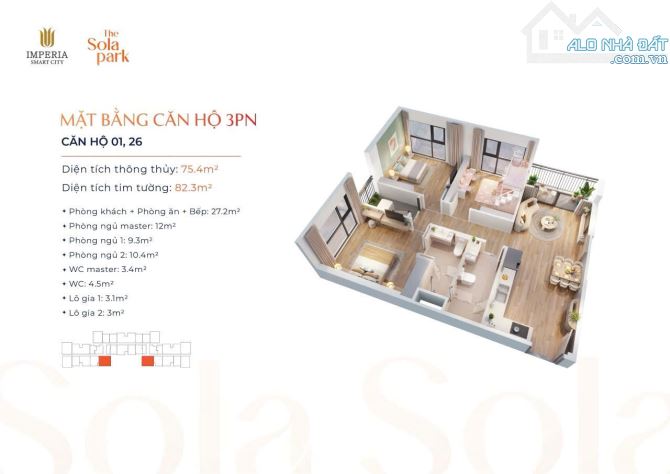 Bán căn 3 ngủ chung cư Vinhomes smart city giá 4.6 tỷ, thanh toán chỉ 5%/ đợt - 3