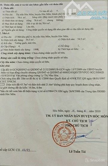 Nhà đẹp giá ngon ! Bán Căn nhà gấp 78,6m2 SHR ở 1 / Lý Thường Kiệt , TT Hóc Môn giá 735tr - 5