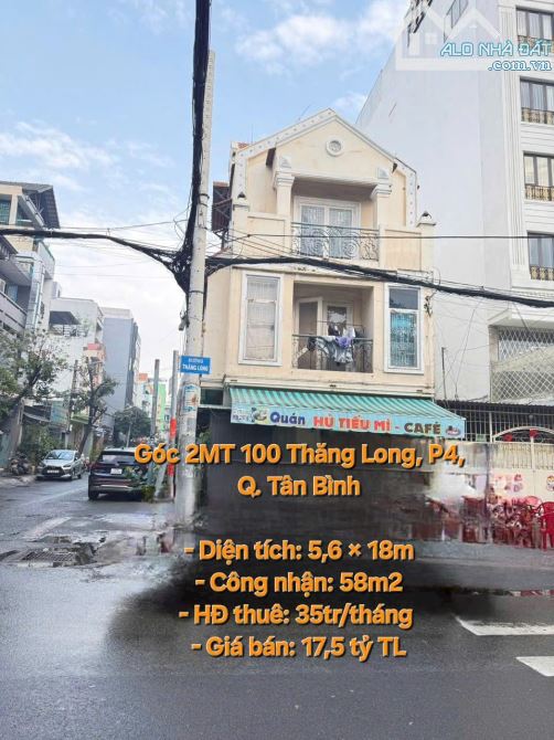 Góc 2MT 100 Thăng Long - Nguyễn Văn Vĩnh, Tân Bình, 4 tầng, 5.3x18m, Giá 17.5 Tỷ